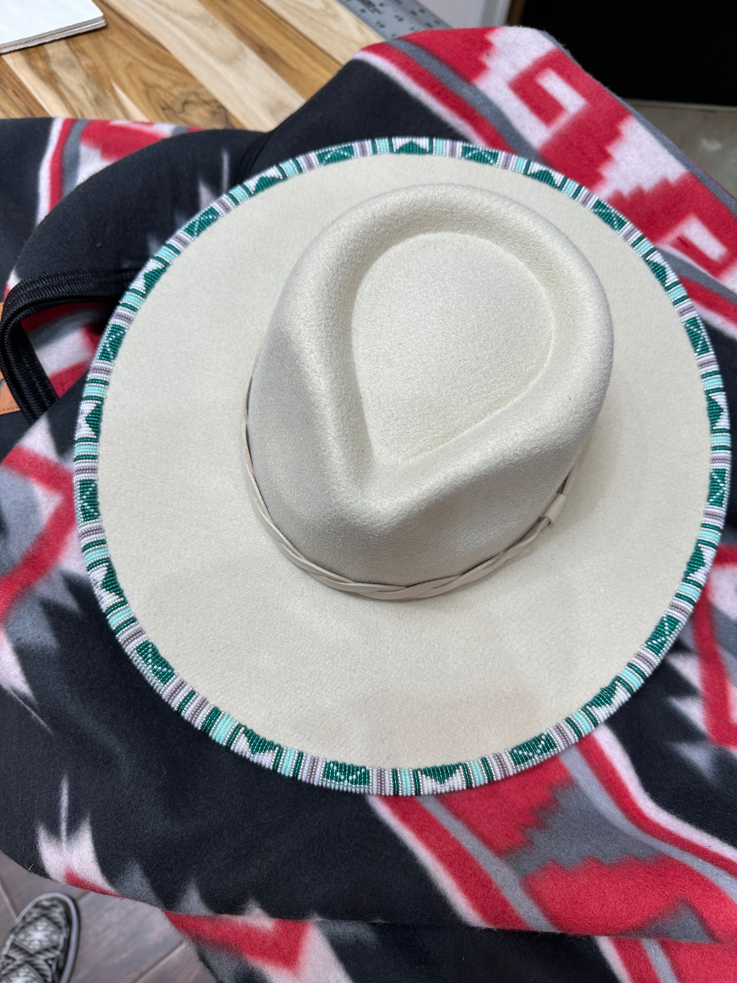 Beaded Brim Rancher's Hat -  Beaded by Local Kiowa Artist