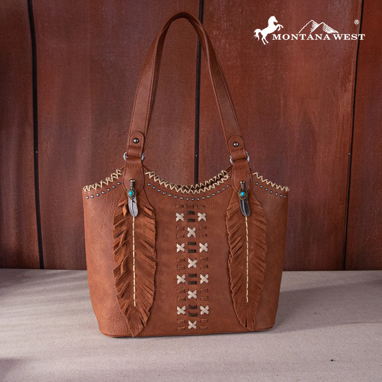 Montana West Feather Collection Concealed Carry Tote - Brown