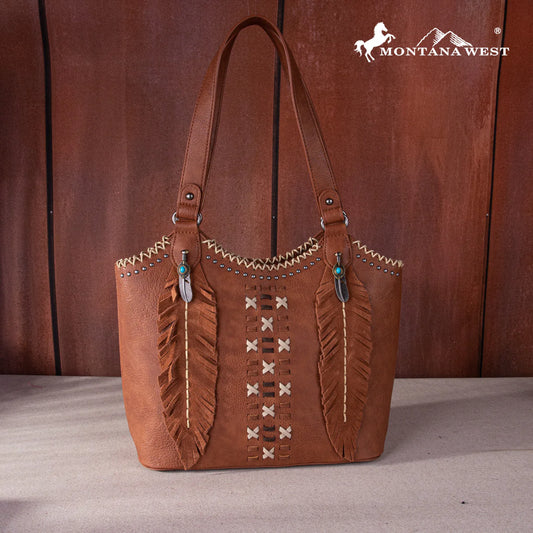 Montana West Feather Collection Concealed Carry Tote - Brown