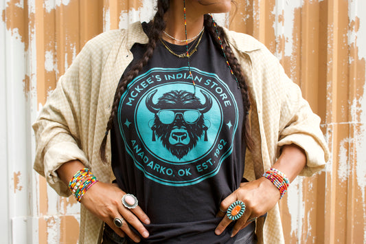 McKee's Logo Tee; Black with Teal Print