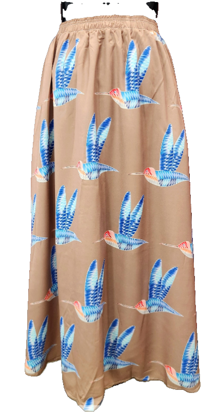 Tan Porcupine Quill Work Hummingbird Skirt; Lined, with Pockets