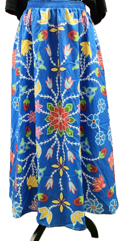 Blue Floral and Strawberry Skirt; Lined, with Pockets