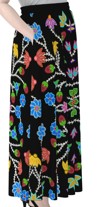 Black Floral and Strawberry Skirt; Lined, with Pockets