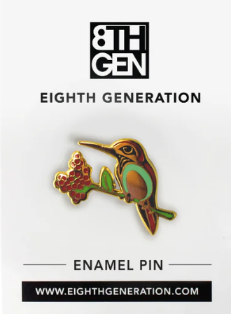 Eighth Generation Enamel Pin; Hummingbird and Elderberry Pin