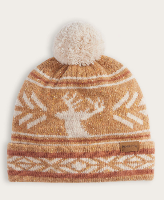 Pendleton Icon Lambswool Pom Beanie; Tan/Deer