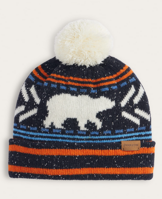 Pendleton Icon Lambswool Pom Beanie; Black/Bear