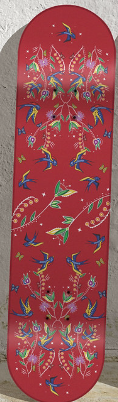 Teton Skateboard Deck; Bandit Grey; Floral Red