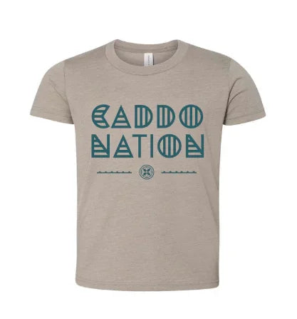 Caddo Nation Kid's Tee; Heather Stone/Deep Teal
