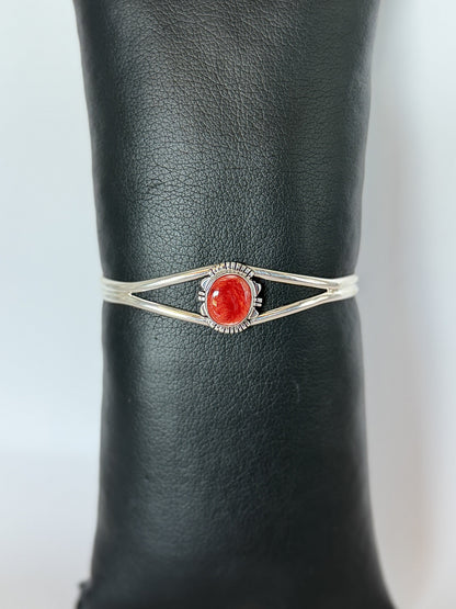 Sterling Silver & Spiny Oyster Shell Bracelet