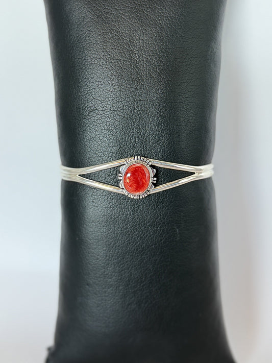 Sterling Silver & Spiny Oyster Shell Bracelet