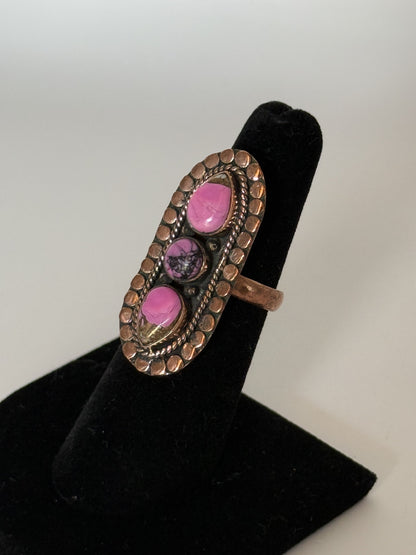 Pink Dahila & Copper Statement Ring - Size 6 1/2