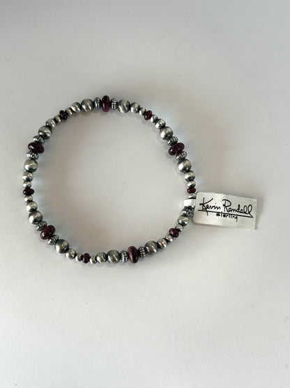 Purple Spiny Oyster & Sterling Silver Bead Bracelet