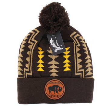 NATIVE BUFFALO , POM BEANIE: Black