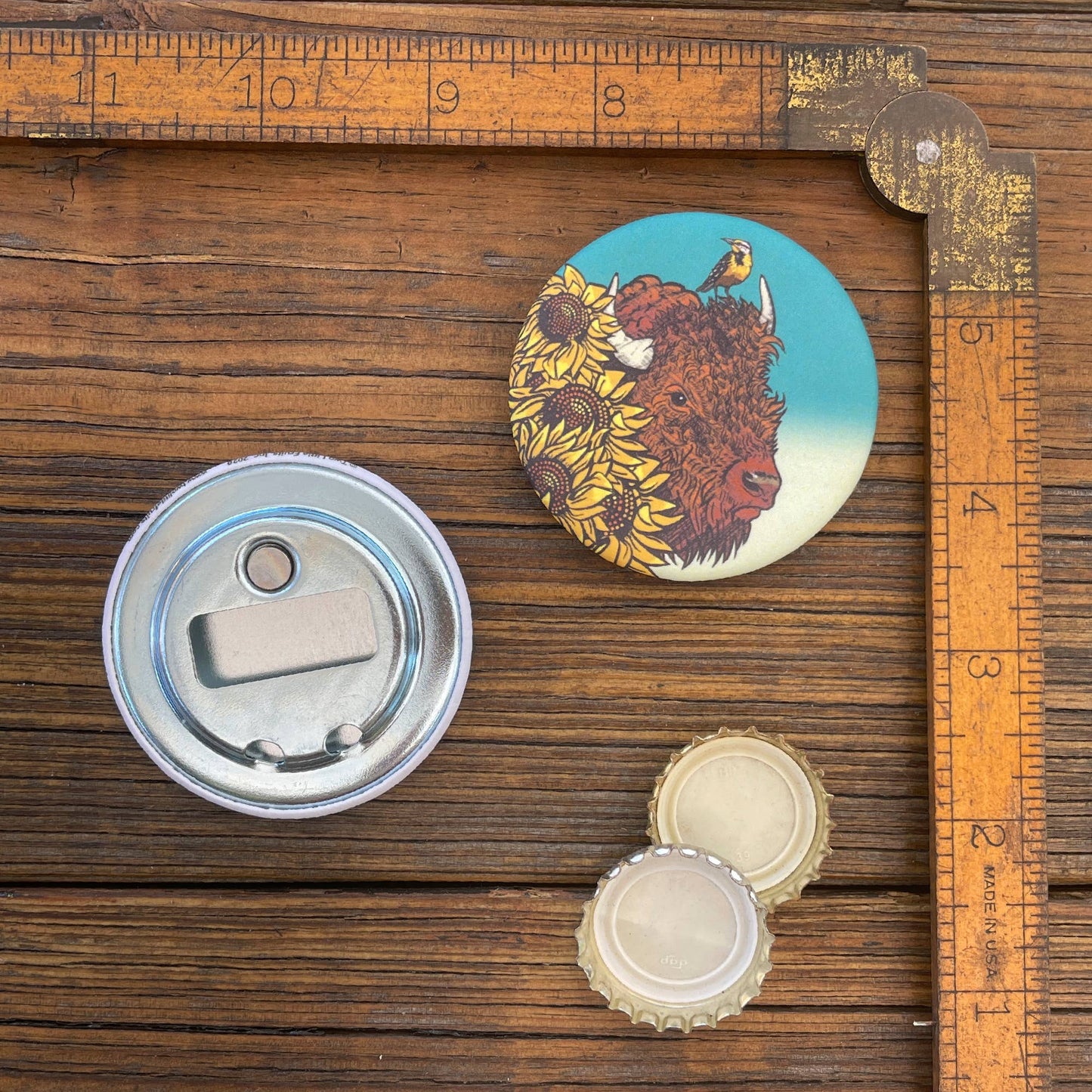 Sunflower and Bison Magnetic Bottle Opener