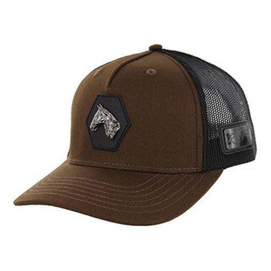 HORSE TRUCKER CAP – COTTON/POLY BLEND | DOUBLE SNAPBACK: Brown/Black