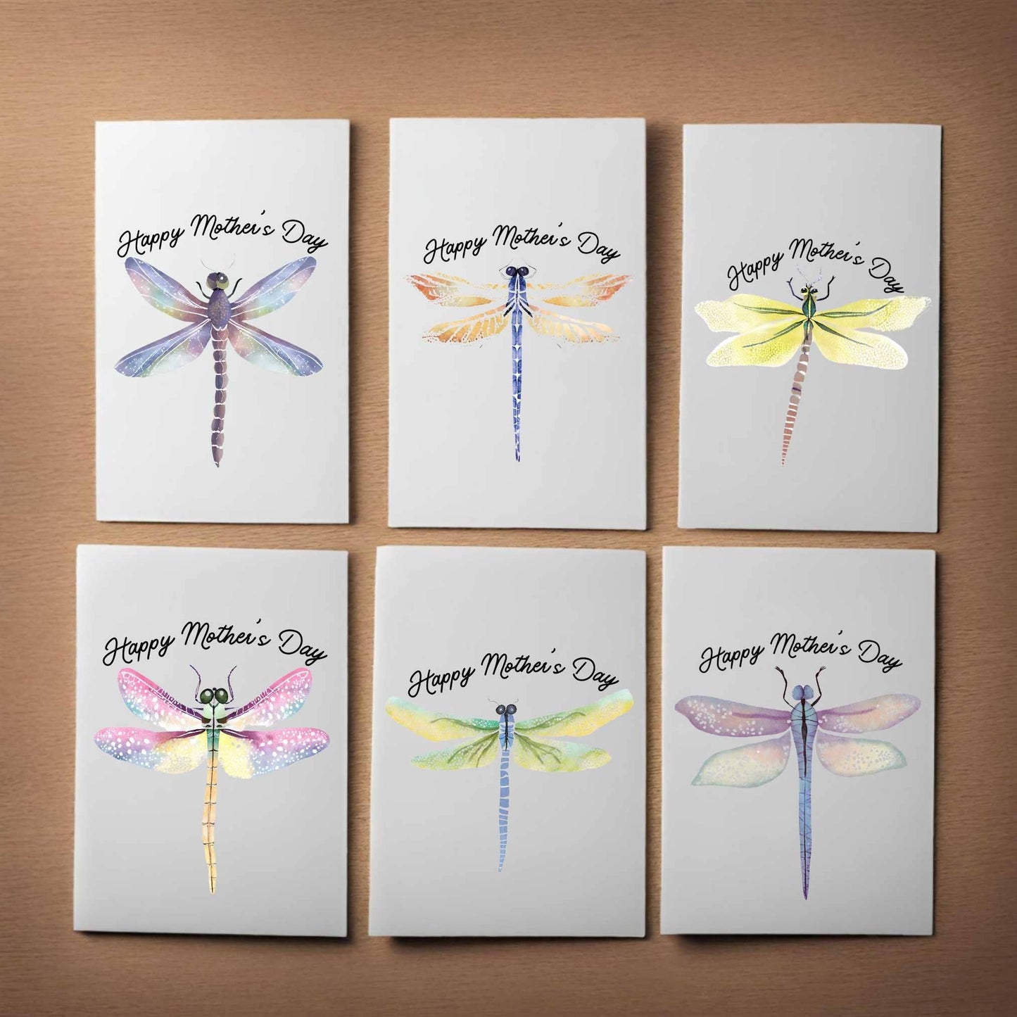 Set Of 6 Happy Mother's Day Dragonfly Cards For Mom: Brown Kraft Paper