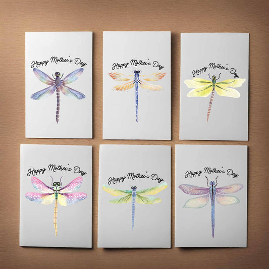 Set Of 6 Happy Mother's Day Dragonfly Cards For Mom: Brown Kraft Paper