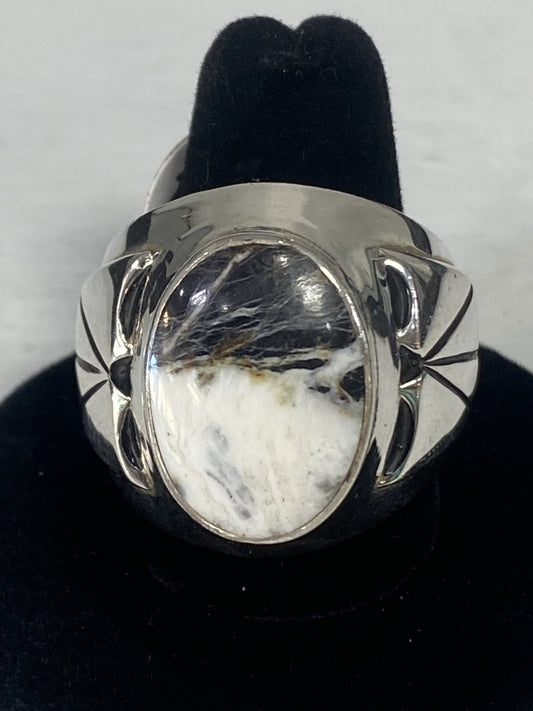 White Buffalo Turquoise & Sterling Silver Men's Ring