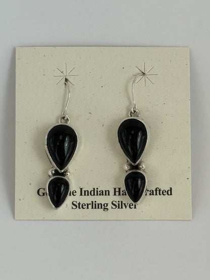 Black Onyx & Sterling Silver Dangled Earrings