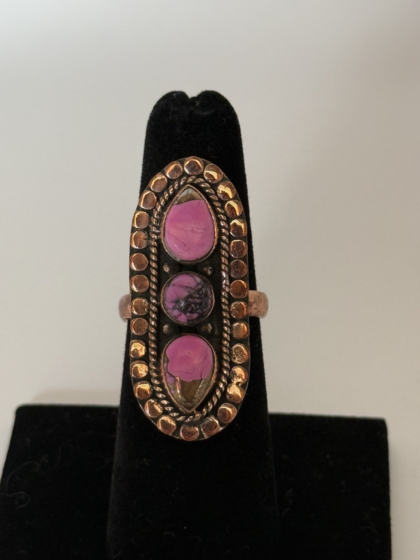 Pink Dahila & Copper Statement Ring - Size 6 1/2