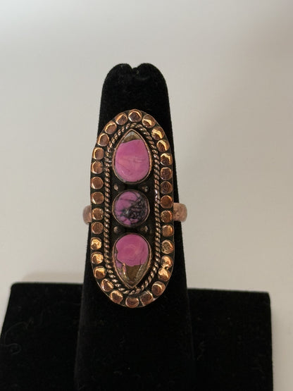 Pink Dahila & Copper Statement Ring - Size 6 1/2