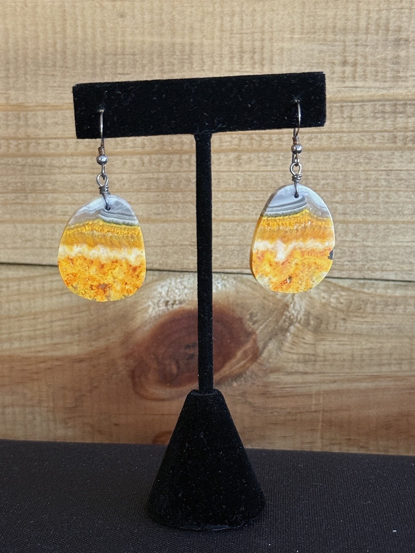 Bumblebee Japer & Sterling Silver Slab Dangle Earrings