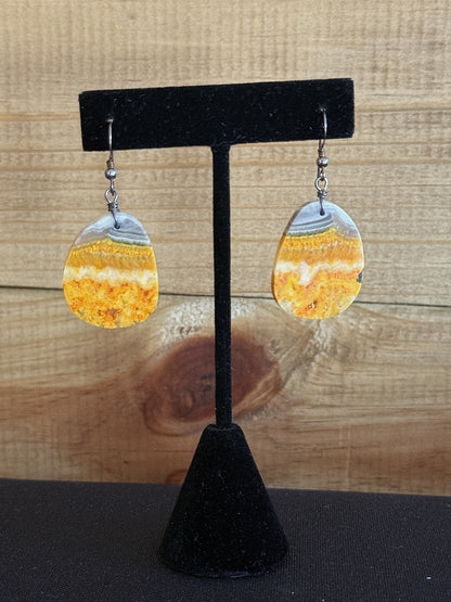 Bumblebee Japer & Sterling Silver Slab Dangle Earrings