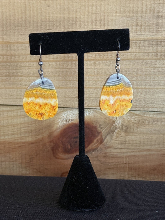 Bumblebee Japer & Sterling Silver Slab Dangle Earrings