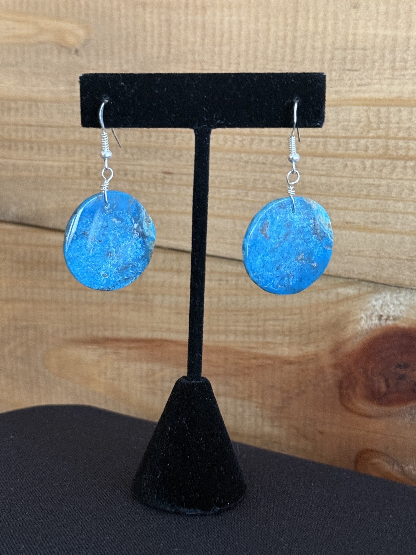 Turquoise & Sterling Silver Circle Slab Dangle Earrings