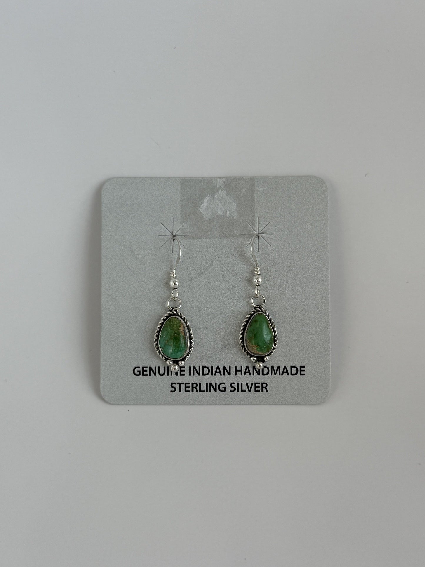 Green Turquoise Sterling Silver Teardrop Dangle Earrings