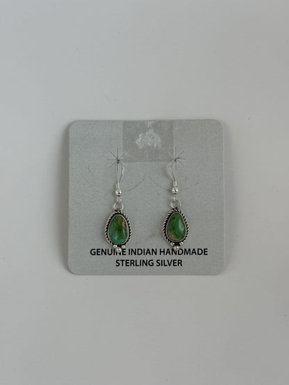 Green Turquoise Sterling Silver Teardrop Dangle Earrings