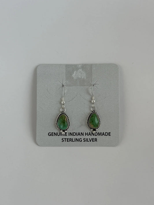 Green Turquoise Sterling Silver Teardrop Dangle Earrings
