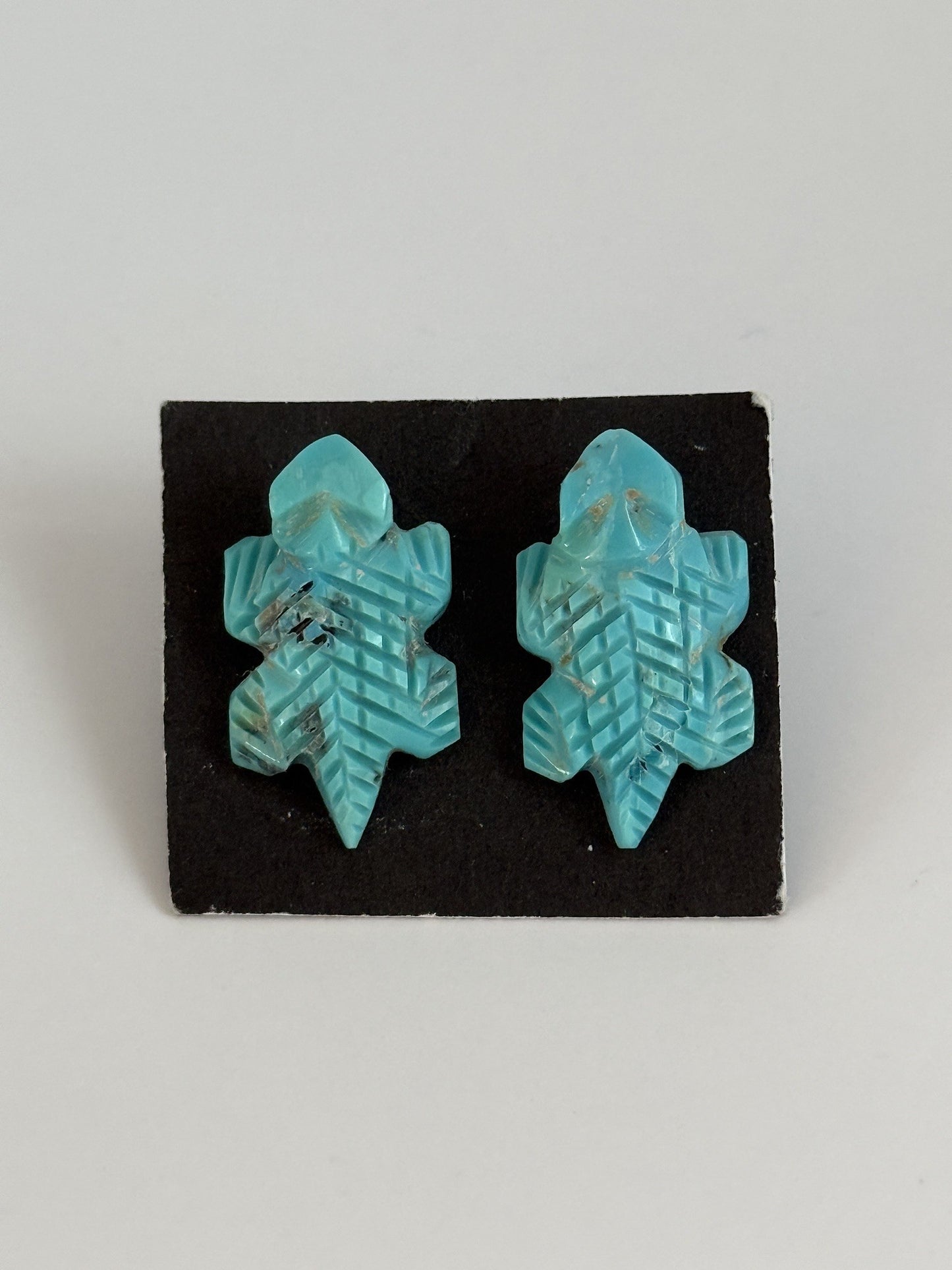 Hand Carved Turquoise Lizard Stud Earrings