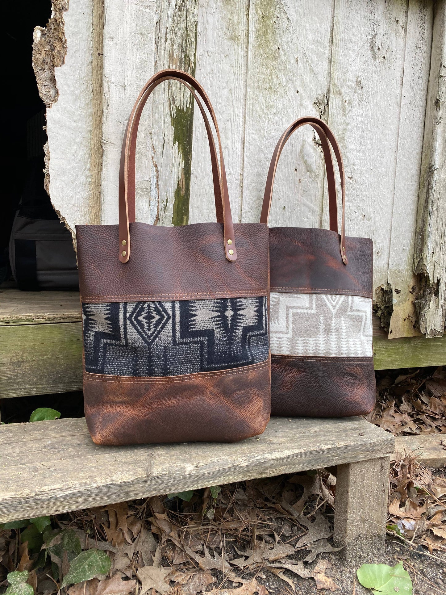 Wool Tote Tall, Handmade: Brown / Blue Harding