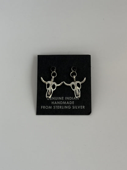 Sterling Silver Skull Earrings with Black Onyx