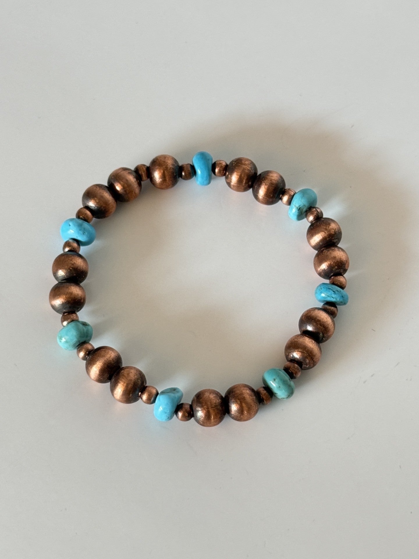 Kingman Turquoise & Copper Beaded Stretchy Bracelet