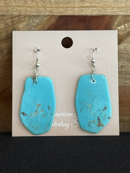 Turquoise & Sterling Silver Slab Dangle Earrings