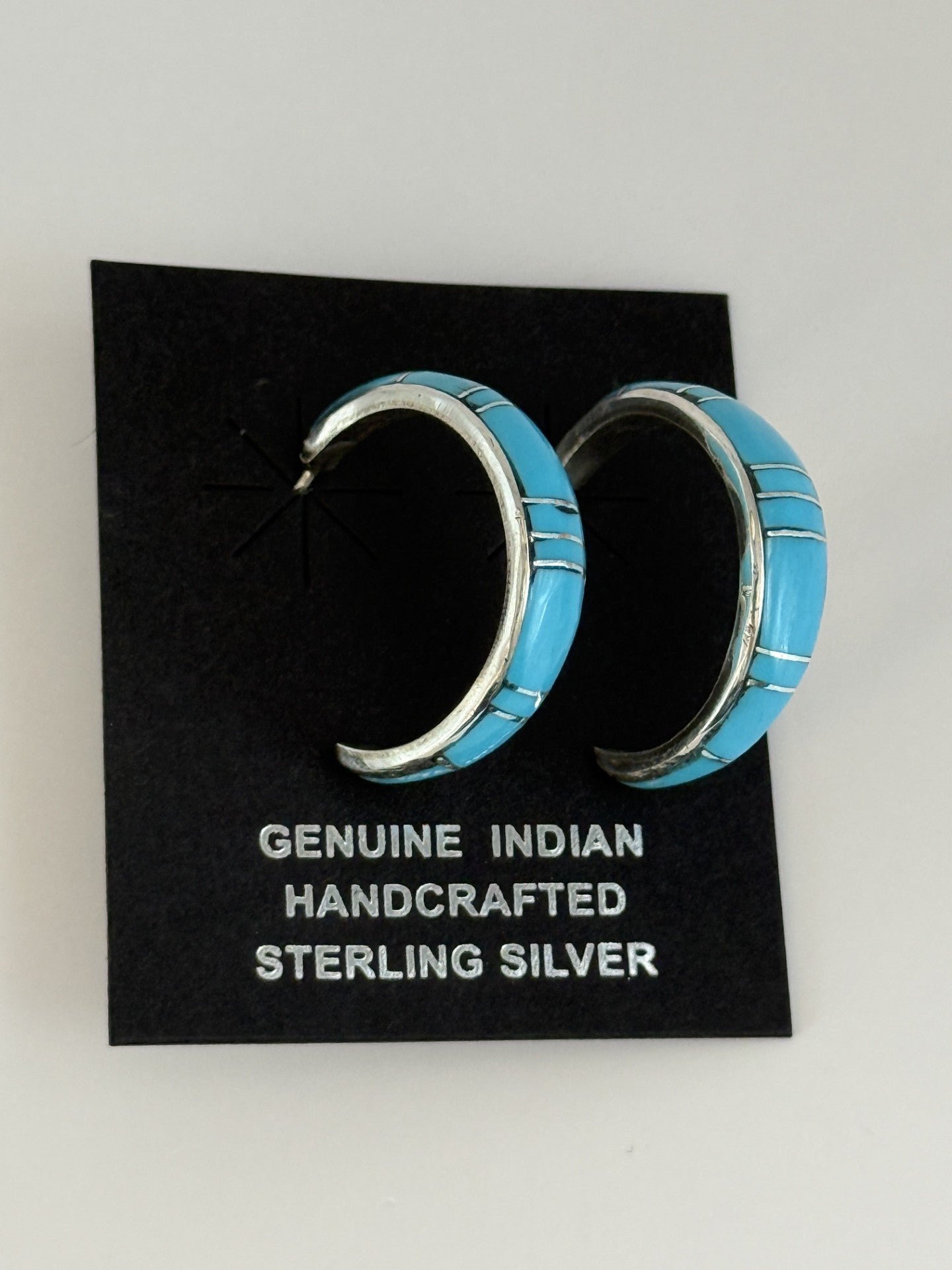 Turquoise Inlay & Sterling Silver Hoop Earrings
