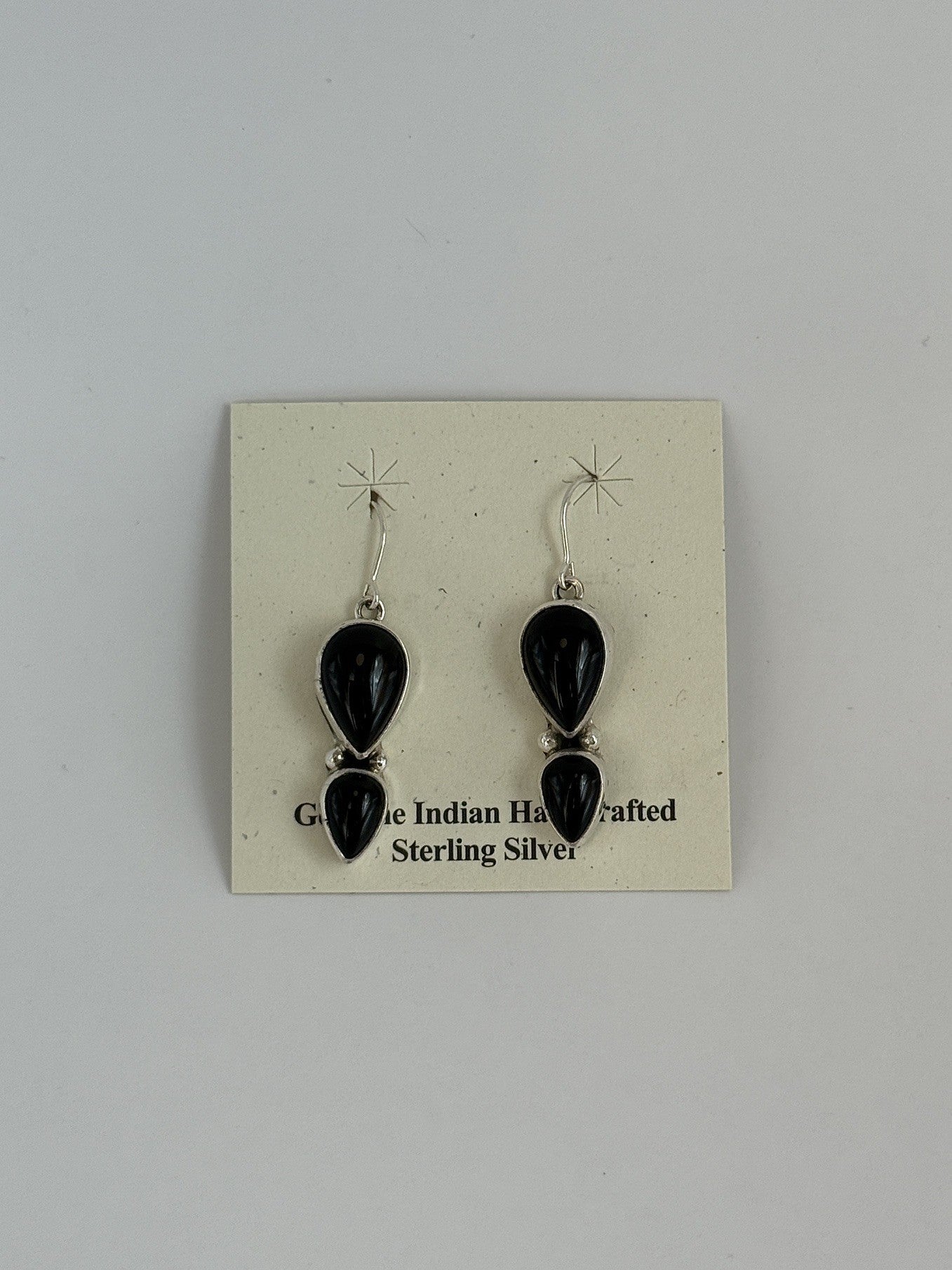 Black Onyx & Sterling Silver Dangled Earrings