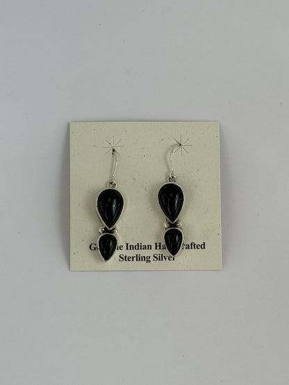 Black Onyx & Sterling Silver Dangled Earrings