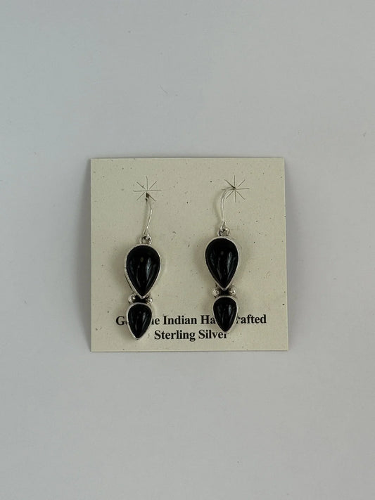 Black Onyx & Sterling Silver Dangled Earrings