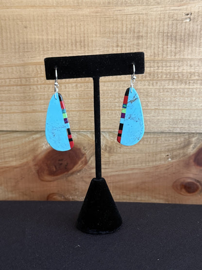 Turquoise Inlay & Sterling Silver Slab Dangle Earrings