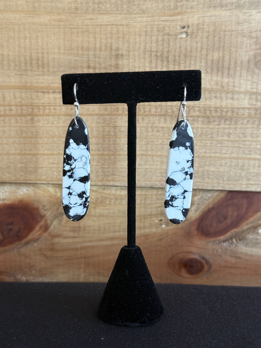 White Buffalo & Sterling Silver Slab Dangle Earrings