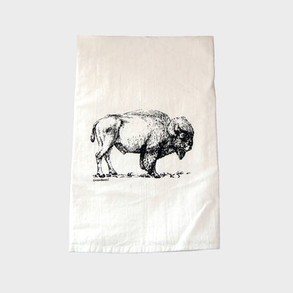 Bison Buffalo Towel | Tea Towels | Flour Sack Kitchen Towels: Black