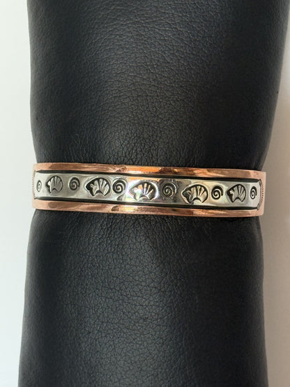 Copper & Navajo Sterling Silver Cuff Bracelet with Bear and Swirl Symbols