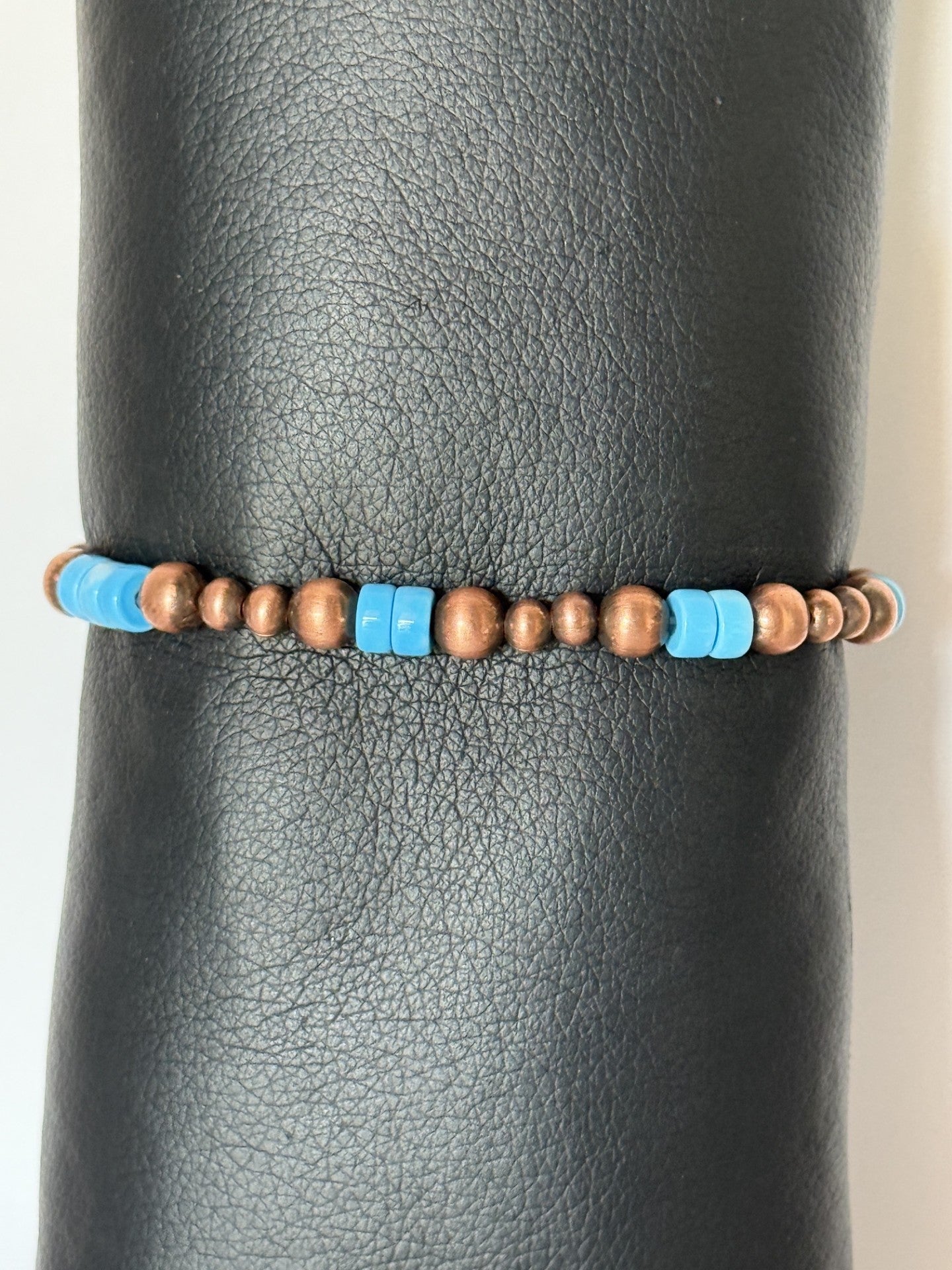 Kingman Turquoise & Copper Beaded Stretchy Bracelet