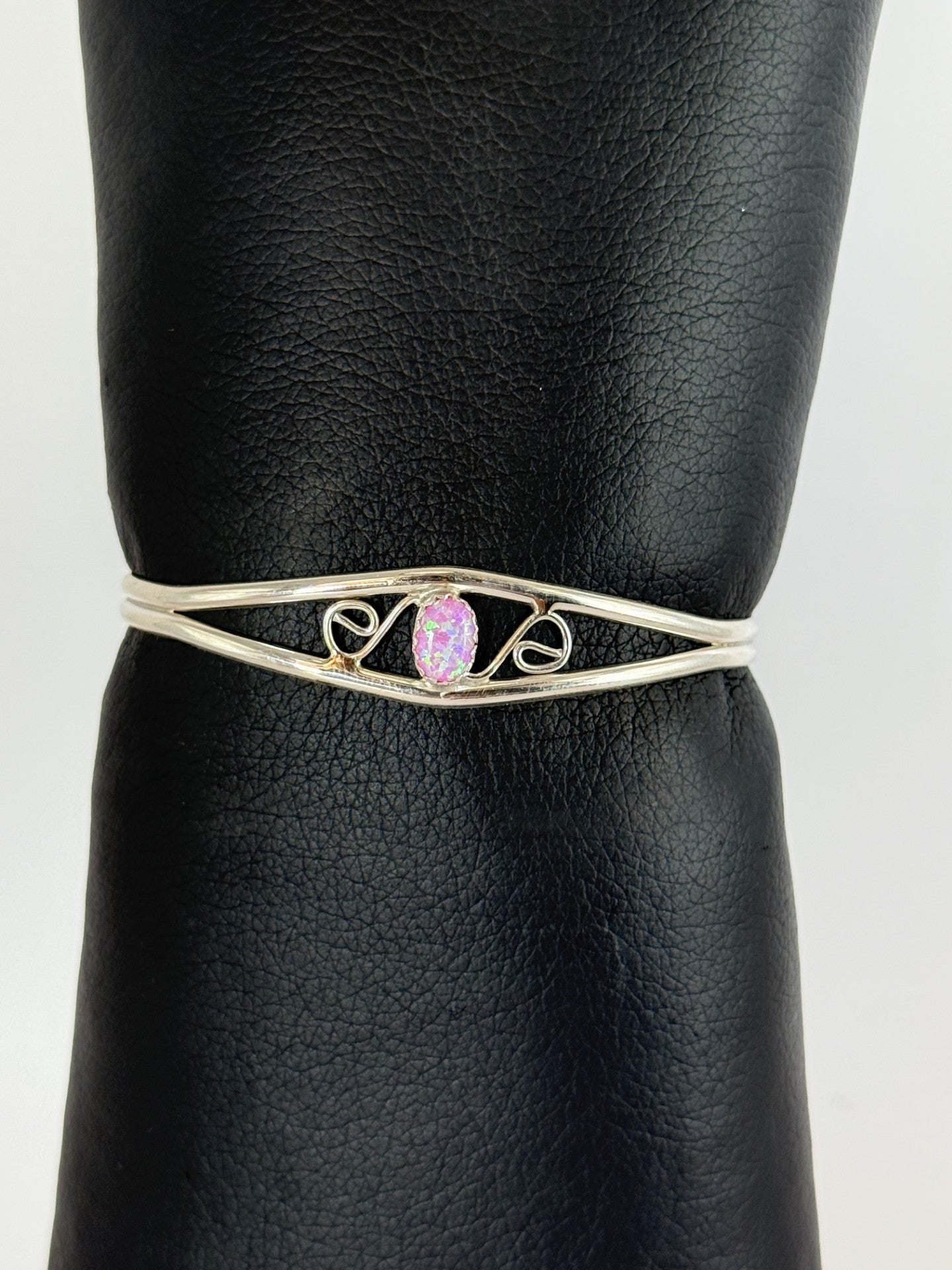 Lab Pink Opal & Sterling Silver Bracelet