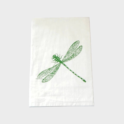 Dragonfly Dish Towel | Tea Towels | Flour Sack Dish Towels: Green