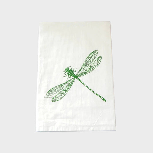 Dragonfly Dish Towel | Tea Towels | Flour Sack Dish Towels: Green