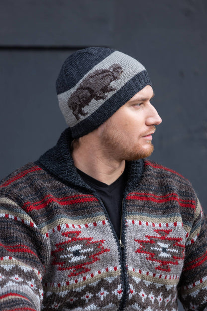 Buffalo - men's wool knit beanie: Stone